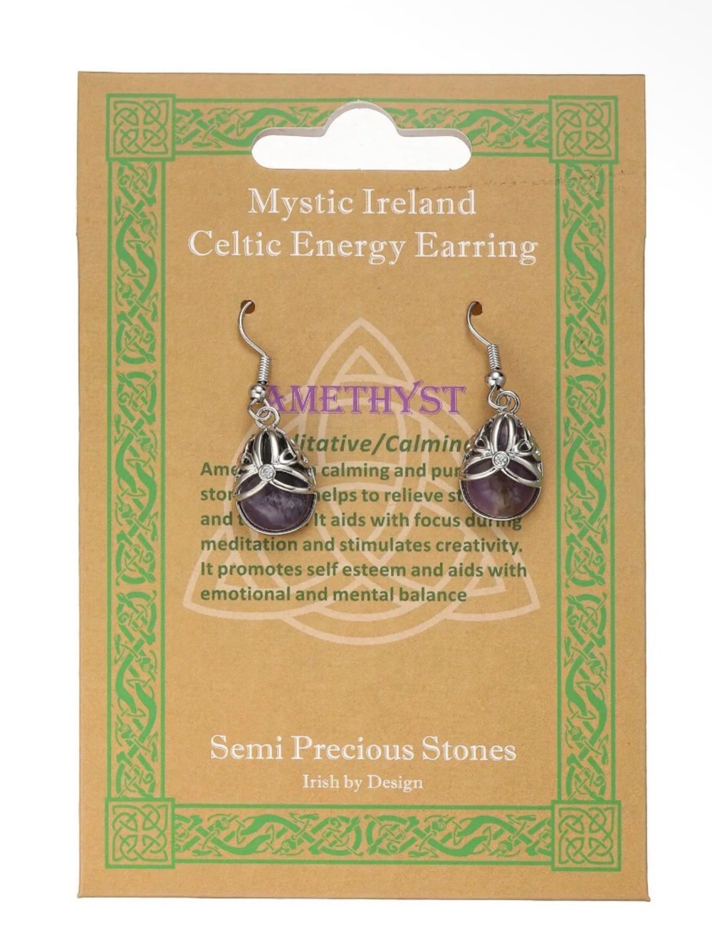 Amethyst Celtic Drop Earrings - Silver-Tone Accents